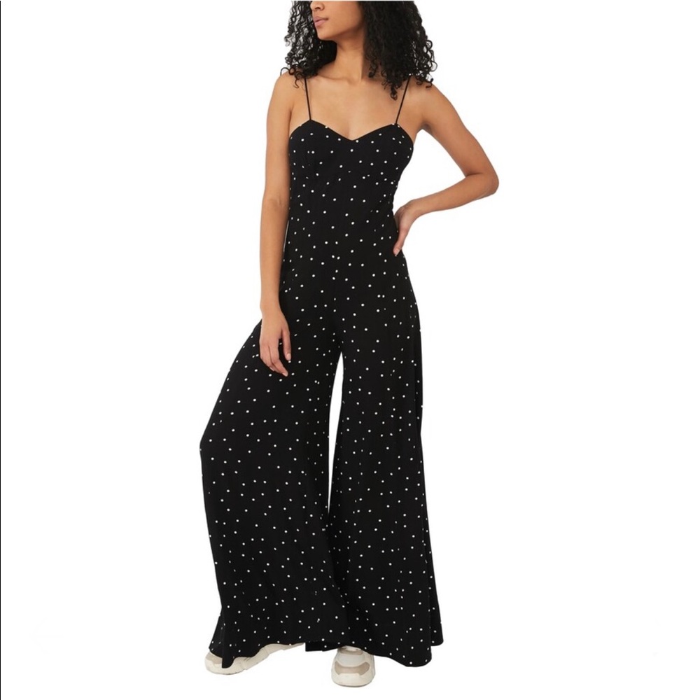 Free People Summer Jamboree Wide-Leg Polka Dot Jumpsuit in Black/White